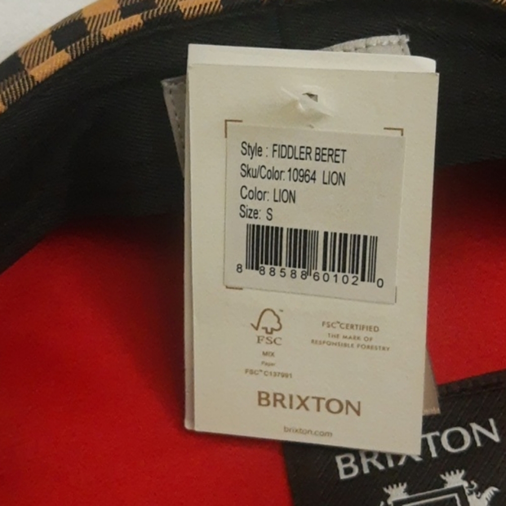 Brixton Fiddler Beret Cap Hat Gingham Plaid Yellow Black NEW Sizes S, M, L - Picture 8 of 14